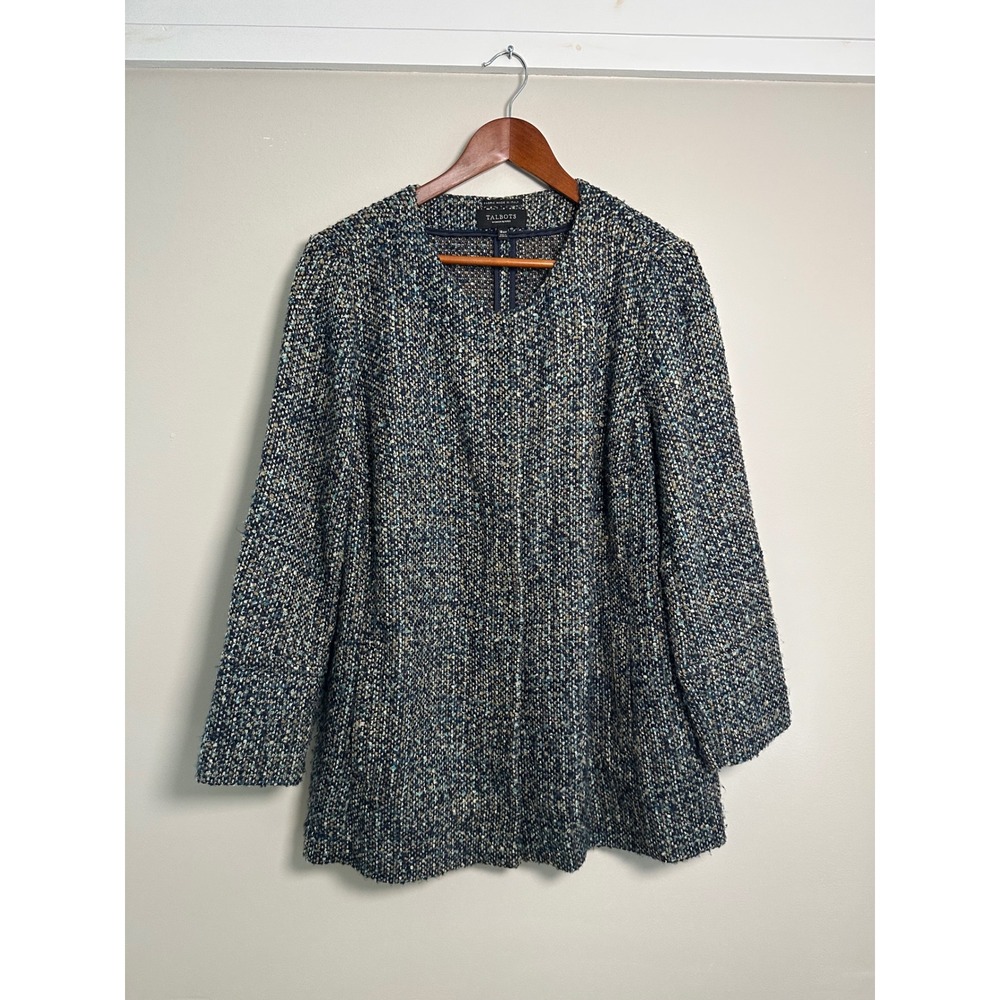 Talbots Boucle Tweed Blazer Jacket Womens 18WP Blue Multi EUC Italian Fabric